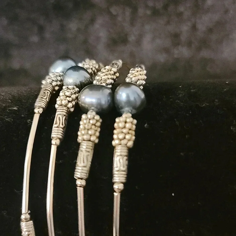 Steel blue and silver wrap-around bracelet